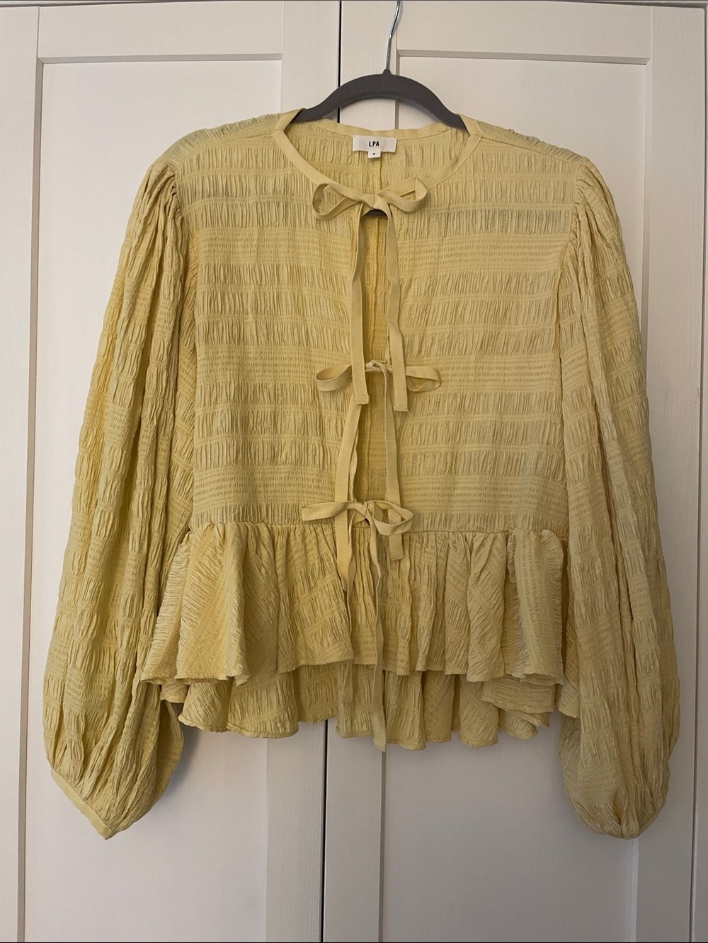 LPA Pale Yellow Tie-Front Ruffled Blouse
